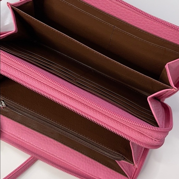 Pink Italian Ostrich Leather Wallet on Chain
